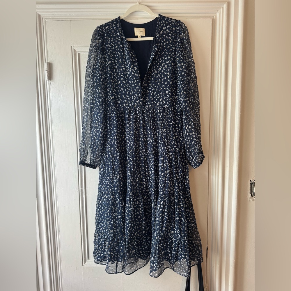 Sezane Midi Navy Floral Dress